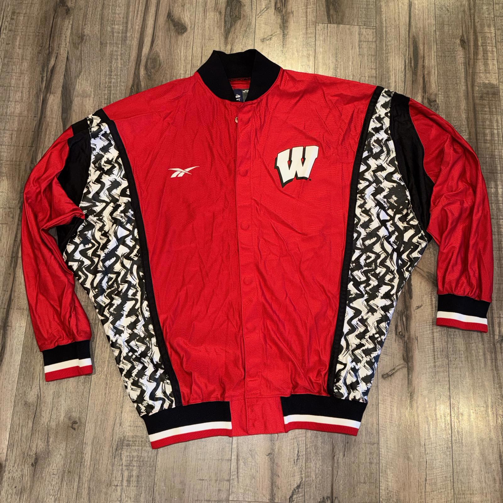 Vintage Wisconsin Badgers Snap Up Warm Up Jacket Reebok 90s Men's 44 Ncaa